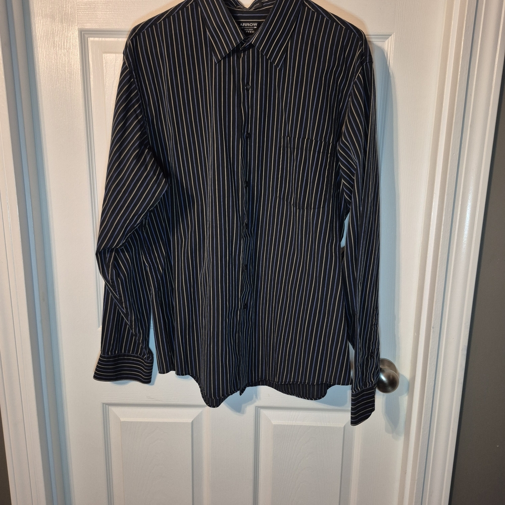 Classic Arrow Navy Blue Striped Button-Up Shirt - Size 36/37